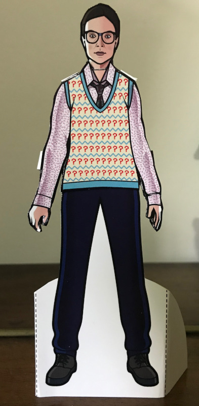 Paper doll of Osgood in the Seventh Doctor Jumper