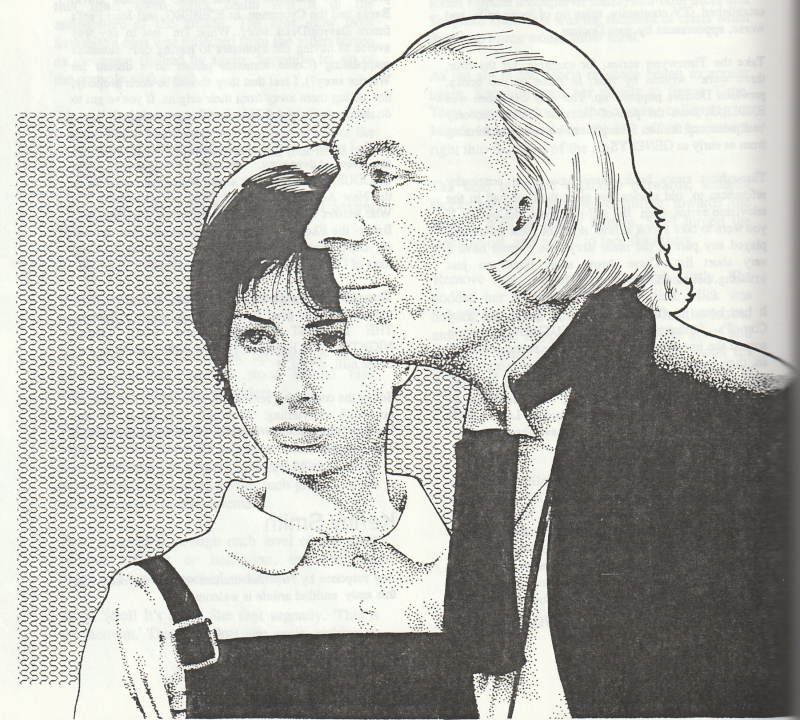 Line drawing of the First Doctor and Susan