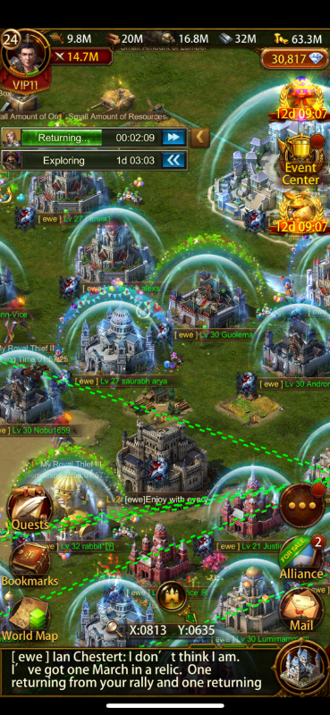 Phone screenshot of a grid of buildings with bubbles over them