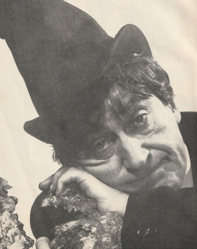 Black and White publicity still of the Second Doctor in his stove-pipe hat.