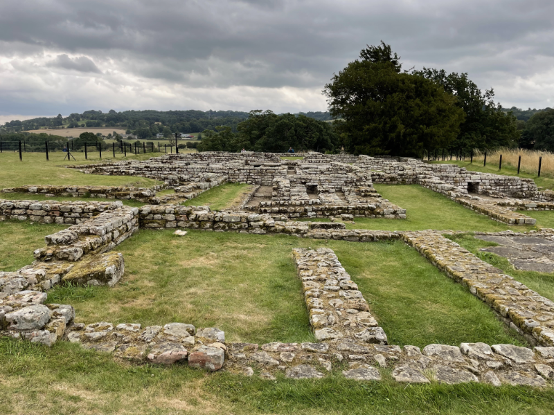 Low walls showing rectangular rooms.