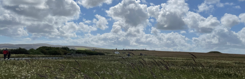 Stone circle in the far distance against the sky line.