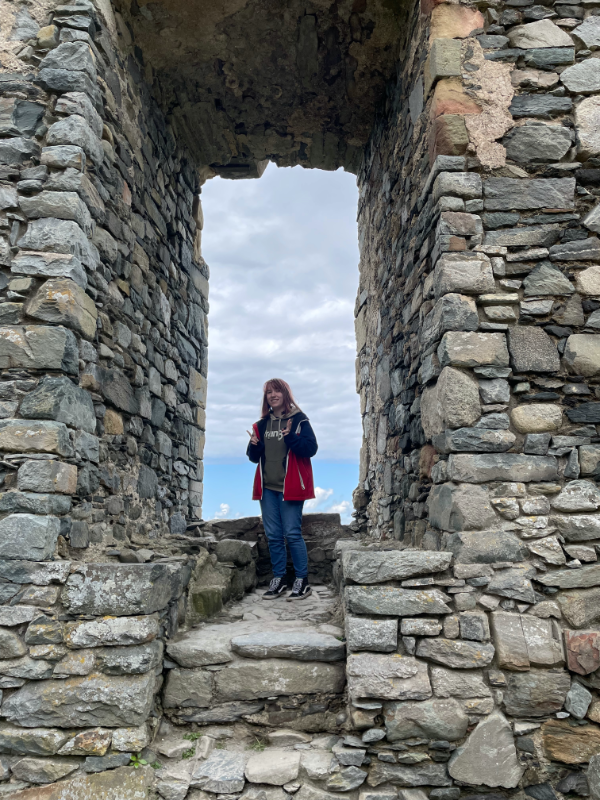 Offspring framed in castle window