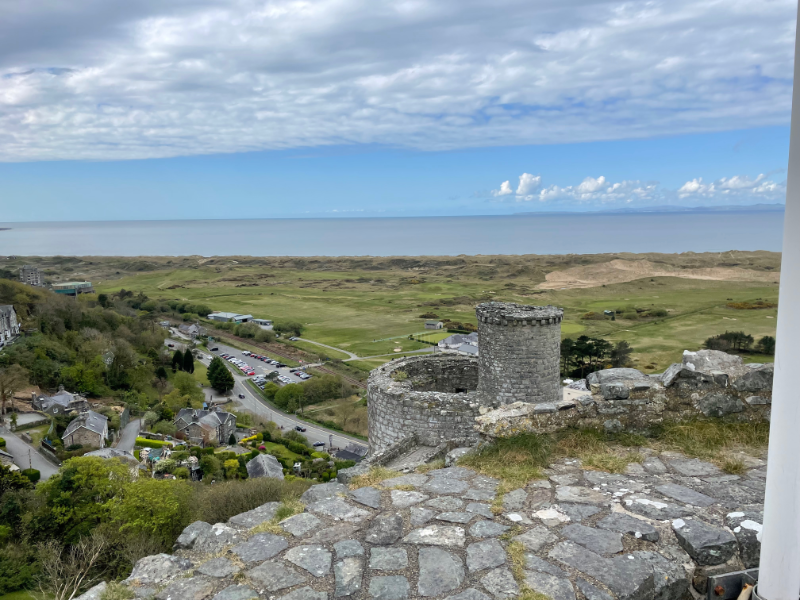 View from castle out over the Sea.  Turret in Foreground.