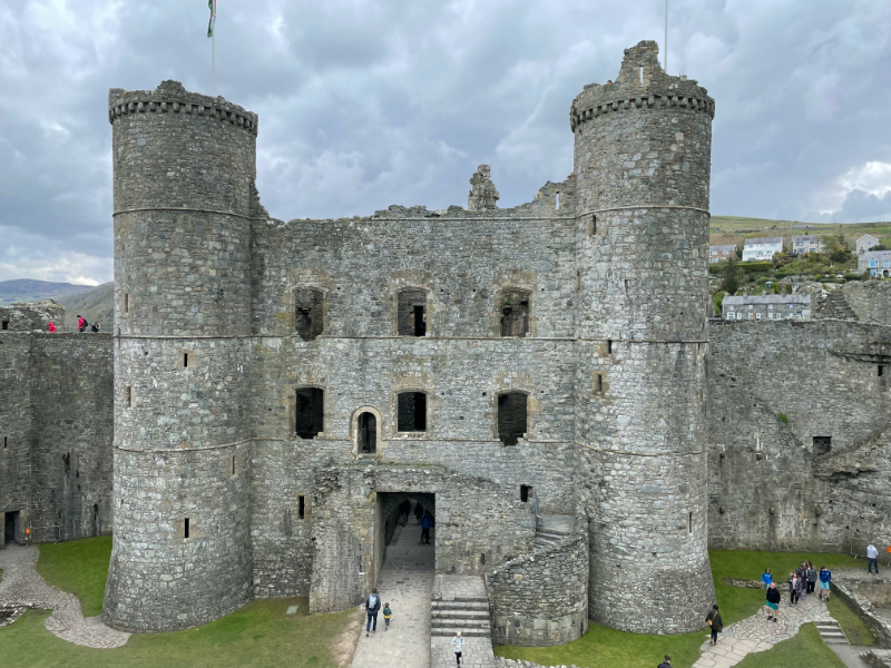 Harlech Castle gatehouse.  Three storeys plus towers.