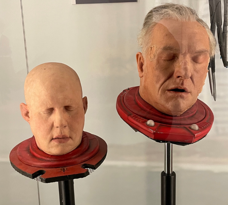 Model heads of Nardole and King Hydroflax.