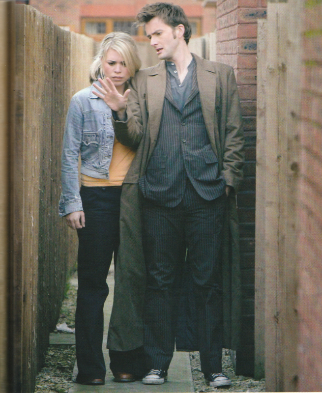 The Doctor and Rose from Fear Her.  They are standing in an alley and the Doctor is showing Rose his hand.