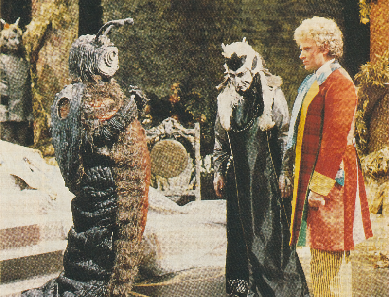The Sixth Doctor confronts the giant slug, Mestor.
