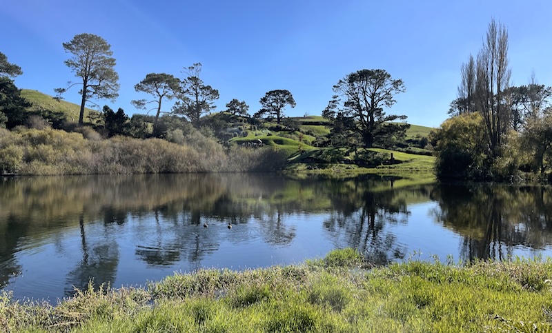 A view across the lake to Hobbiton.