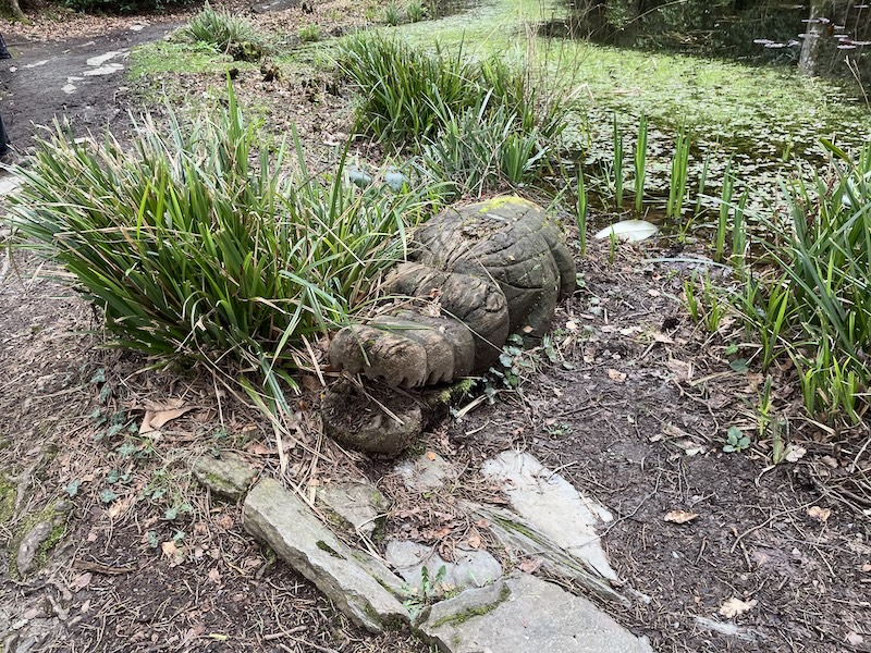 A wooden crocodile.