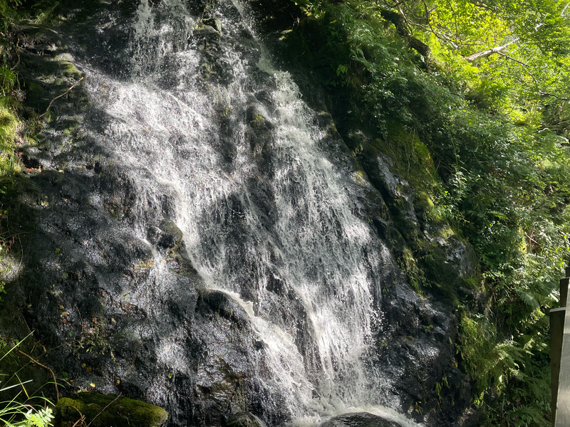 A waterfall over rocks.