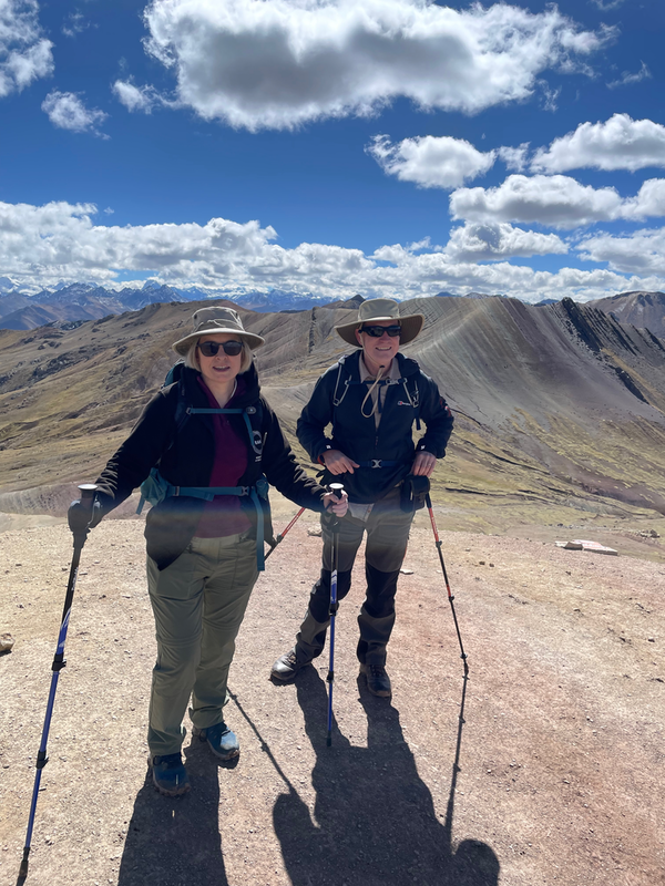 Me and B with stripey mountains behind.
