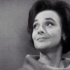 Black and White image of Barbara from Doctor Who looking left.