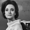Black and White image of Barbara from Doctor Who in a large turtle neck top.