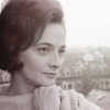 Barbara from Doctor Who looking thoughtful - Black and White photo with overlaid slightly pinkish yellow texture.
