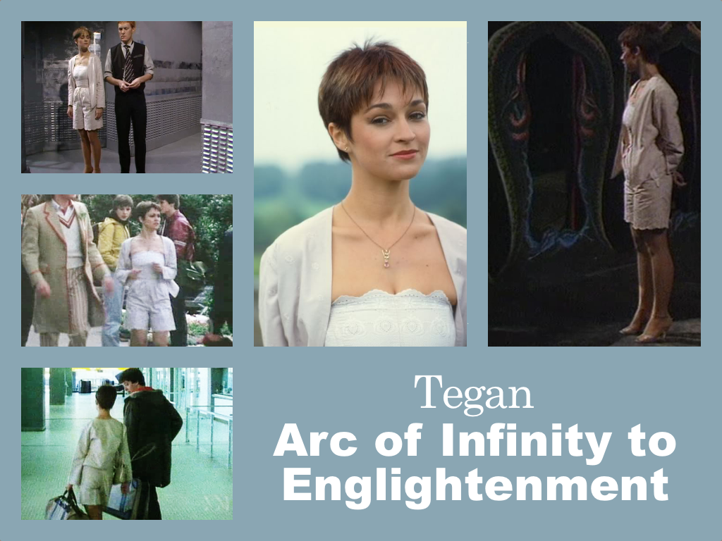 Selection of images of Tegan's outfit from season 20. White shorts with a scalloped bottom. A white boob tube with lace scallops at the top. A thin white jacket. High heels.