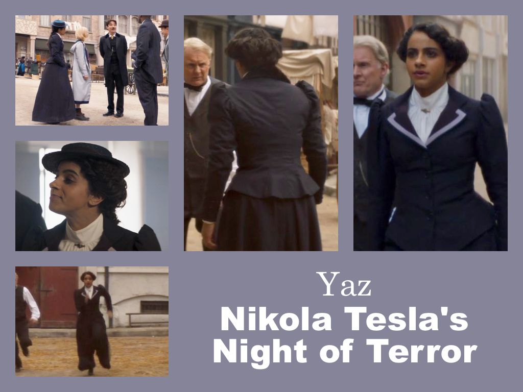 Selection of images of Yaz's outfit from Nikola Tesla's Night of Terror.