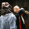The third Doctor about to chop a Sea Devil from behind.
