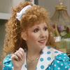 Mel from Doctor Who.  Head and shoulders shot of polka dot outfit.  Looking right.