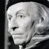 B&W icon of the first doctor close up.