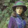 Romana 1 in her green and purple Androids of Tara outfit including a splendid hat.