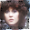 Sarah with 80s hair.  Decorative border.