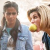 Thirteen apple bobbing while Yaz looks on