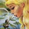 Blonde princess talking to frog.