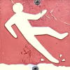 Person slipping on uneven ground. White on Red.