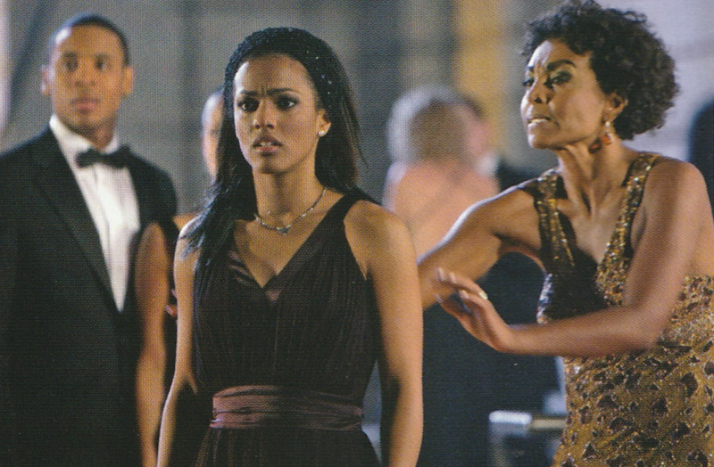 Screenshot from The Lazarus Experiment.  Martha is centre looking concerned, her mother is behind her to the right reaching out and her brother is further back to the left.