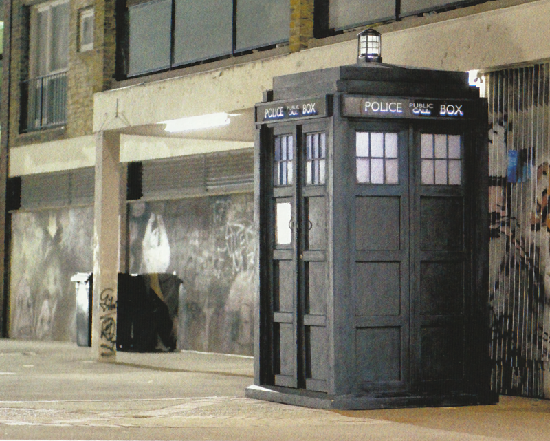 A photo of the Tardis parked in the Powell Estate.