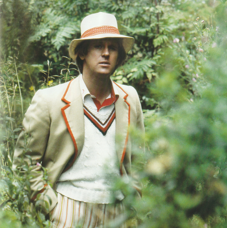 The fifth doctor amidst miscellaneous greenery.